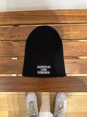 Black Knit Beanie Assholes Live Forever